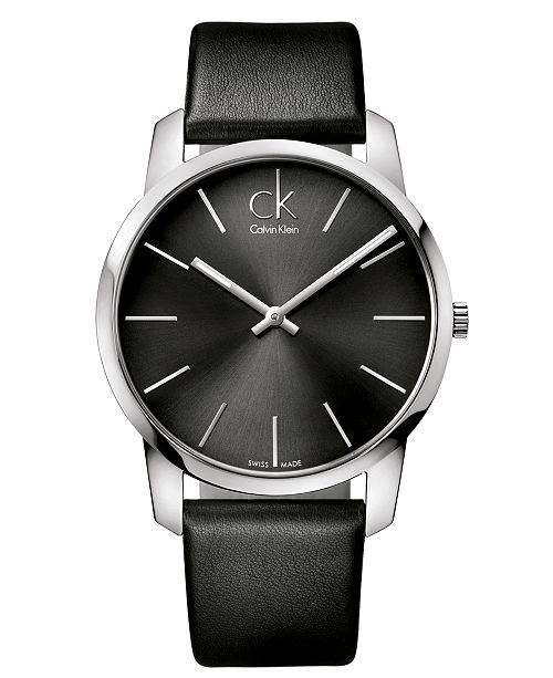 Calvin Klein Watch Men S Swiss City Black Leather Strap 43mm
