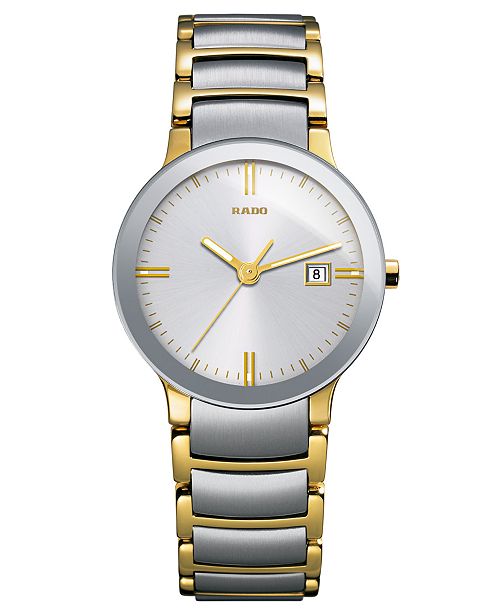 Rado Watch Women S Swiss Centrix Two Tone Stainless Steel Bracelet 28mm R30932103 Reviews All Fine Jewelry Jewelry Watches Macy S