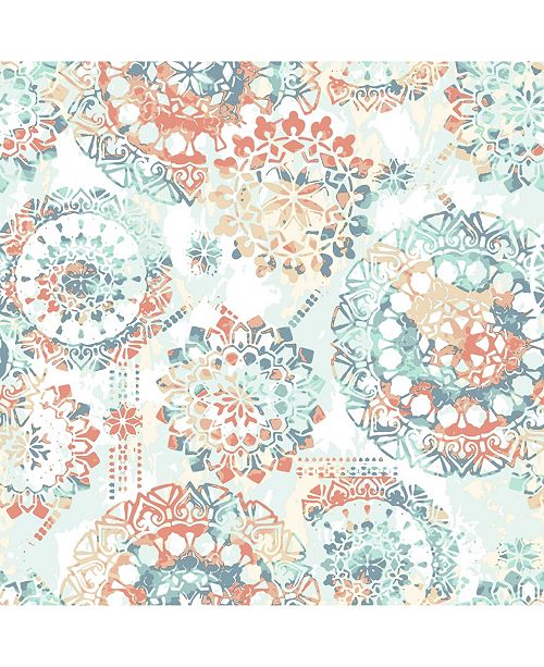 York Wallcoverings Bohemian Orange Blue Peel Stick Wallpaper