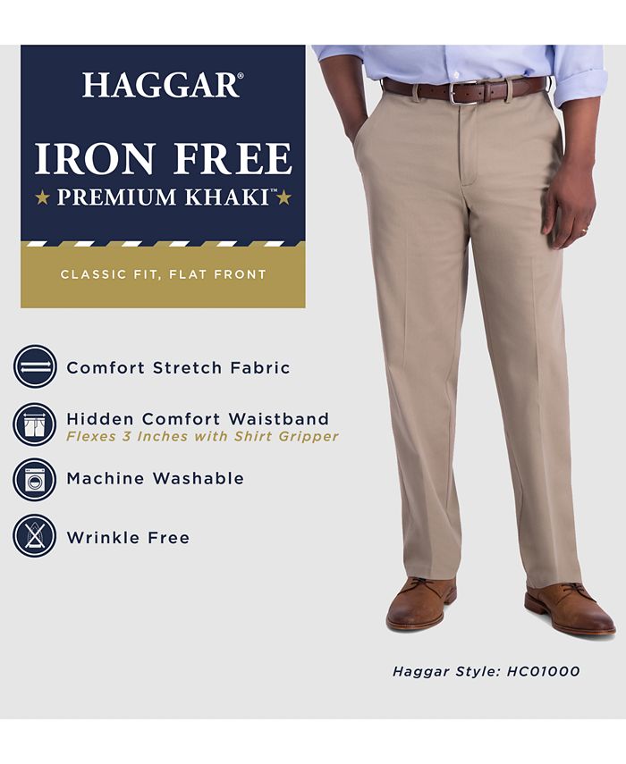 Haggar Clothing Pants Men's 40X30 Classic Fit Flat Front Premium No Iron  Khaki