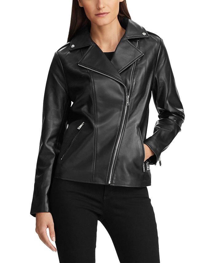 Lauren Ralph Lauren Leather Moto Jacket & Reviews - Coats & Jackets ...