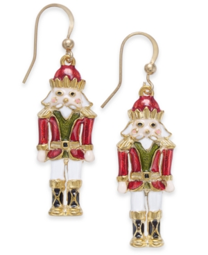image of Holiday Lane Gold-Tone Epoxy Nutcracker Drop Earrings, Created for Macy-s