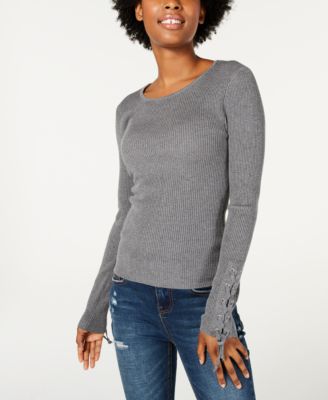 Hooked Up by IOT - Juniors' Lace-Up Rib-Knit Sweater