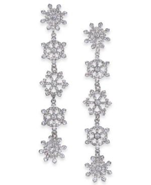 image of Inc Silver-Tone Crystal Snowflake Linear Drop Earrings, Created for Macy-s