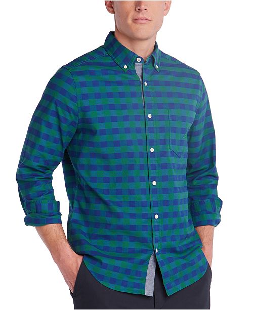 Nautica Men's Classic Fit Plaid Button Down Shirt Blue Size Large