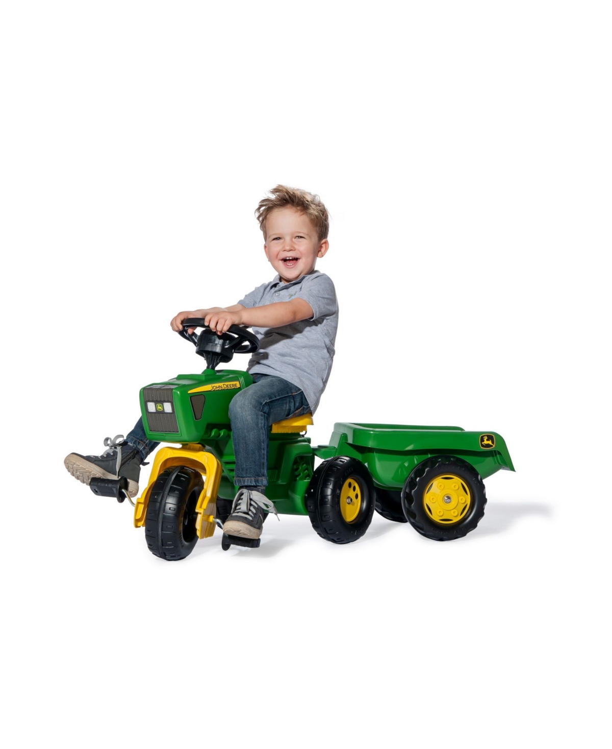 Shop Rolly Toys John Deere 3 Wheel Trike Pedal Tractor With Removable Hauling Trailer In Green