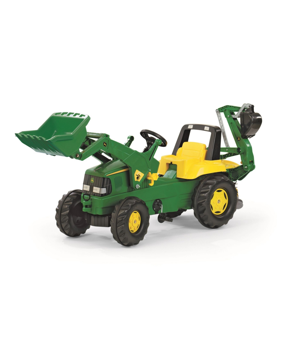 Rolly Toys John Deere Kid Backhoe Pedal Tractor With Front Loader In Green