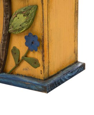 Distressed Solid Wood Birdhouse with Flower