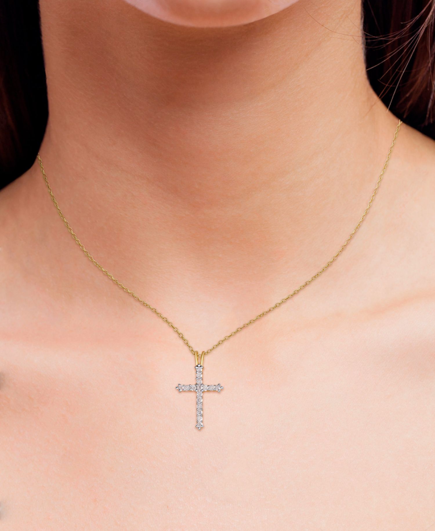 Diamond Cross Pendant Necklace (1/2 ct. t.w.) in Sterling Silver or 14k Gold-Plate Over Sterling Silver, 16" + 2" Extender