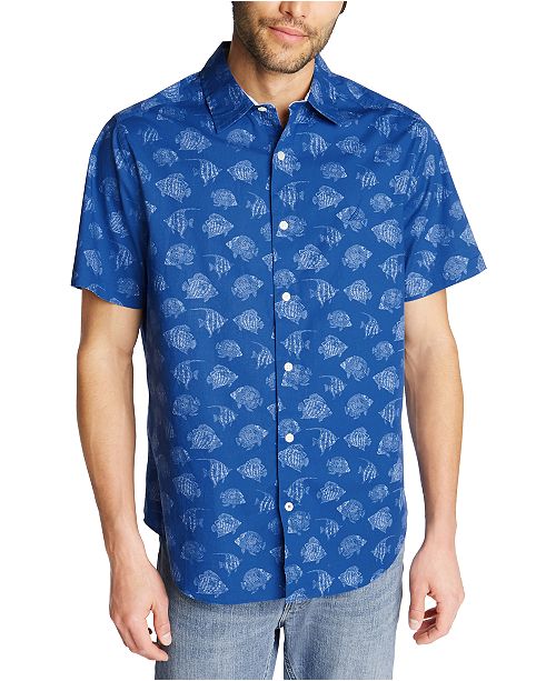 Nautica Men S Classic Fit Blue Sail Fish Print Short Sleeve Shirt