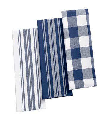 Elrene - Farmhouse Living Stripe and Check Tan/White Kitchen Towels, Set of 3
