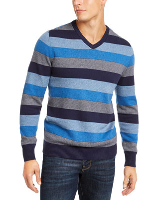 Club Room Men's Stripe V-Neck Sweater, Created for Macy's - Macy's