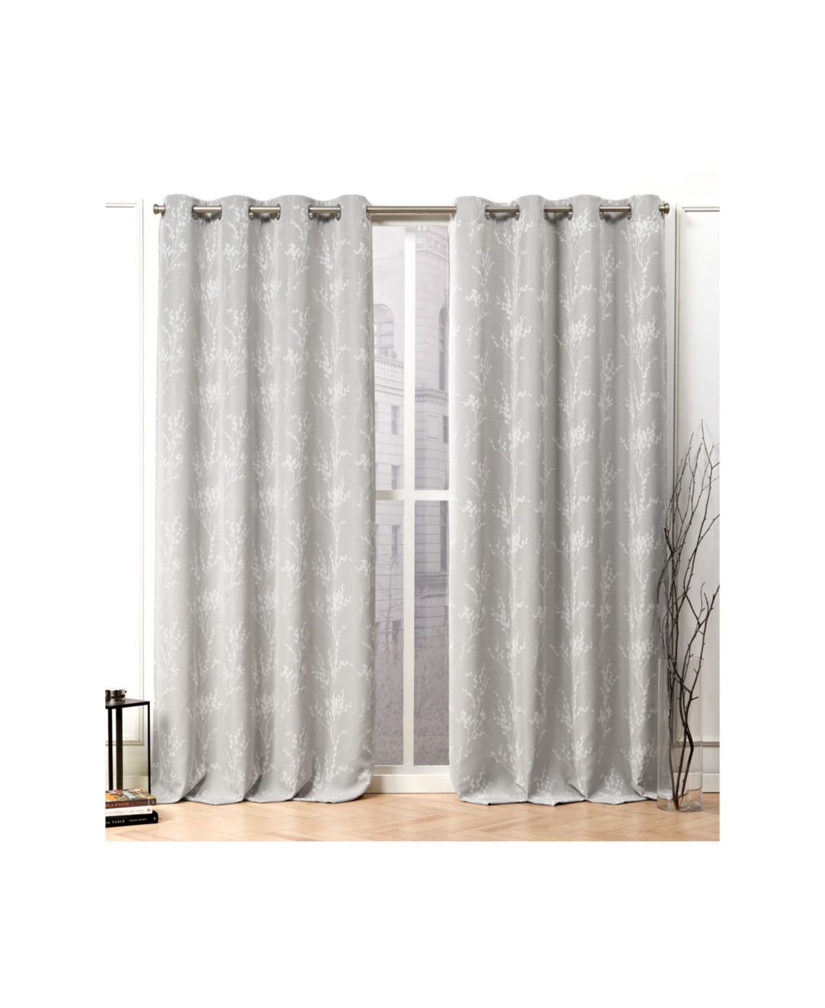 Turion Floral Blackout Grommet Top Curtain Panel Pair, 52" X 96" - Light Past
