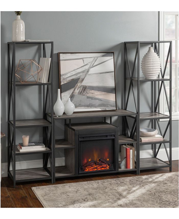 Walker Edison 3 Piece Rustic Fireplace TV Stand Set Macy's