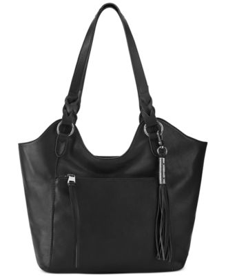 black leather shopper