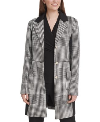 DKNY Women's Houndstooth Print Topper Jacket Gray Size 12