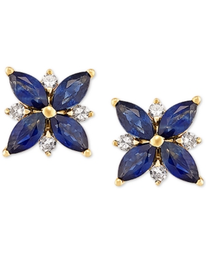 image of Sapphire (1-5/8 ct. t.w.) & Diamond (1/8 ct. t.w.) Flower Stud Earrings in 14k Gold