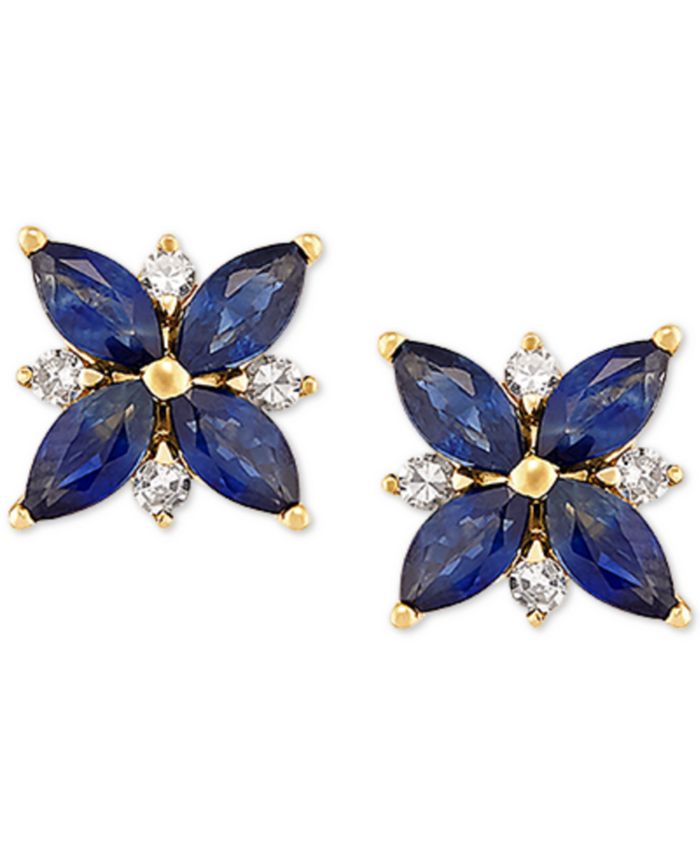 Macy's - Sapphire (1-5/8 ct. t.w.) & Diamond (1/8 ct. t.w.) Flower Stud Earrings in 14k Gold (Also in Ruby)