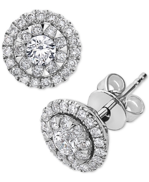 image of Effy Diamond Halo Stud Earrings (3/4 ct. t.w.) in 14k White Gold