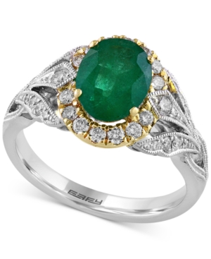 image of Effy Emerald (1-1/2 ct. t.w.) & Diamond (3/8 ct. t.w.) Ring in 14k Gold & White Gold