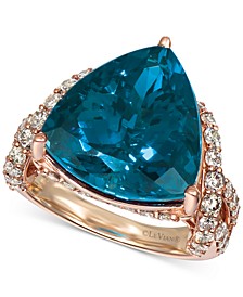 Deep Sea Blue Topaz (9 ct. t.w.) & Nude Diamonds (1-3/4 ct. t.w.) Ring in 14k Rose Gold