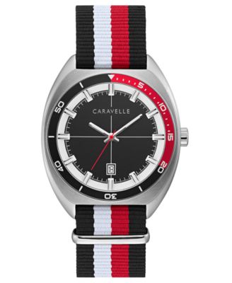Caravelle - Men's Black, White & Red Nylon Nato Strap Watch 40mm