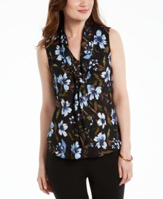 Nine West - Floral-Print Tie-Neck Blouse