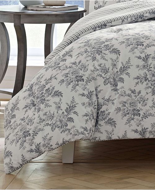 Laura Ashley Annalise Floral Shadow Grey Duvet Set, Full/Queen