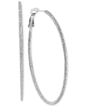 image of Essentials Fine Silver Plate Textured Omega Large Hoop Earrings, 2-3/5