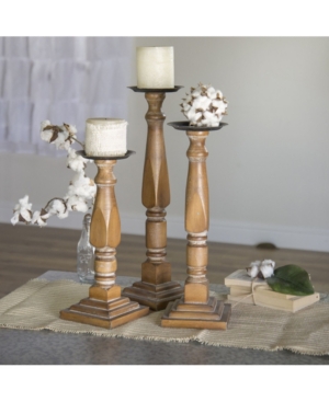 Vip Home & Garden 3-piece Wood Candle Holders In Brown