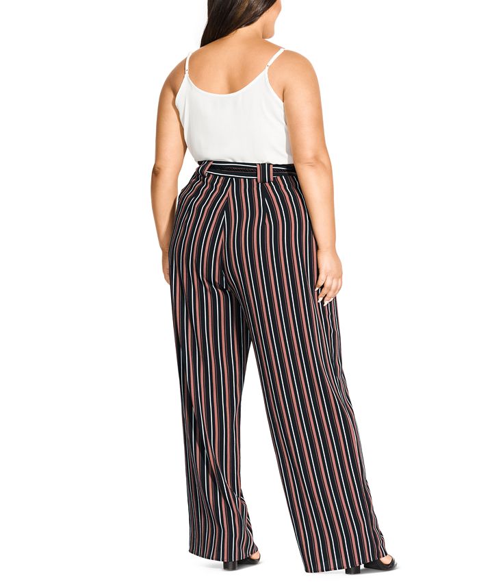 City Chic Trendy Plus Size Striped Belted Pants - Macy's