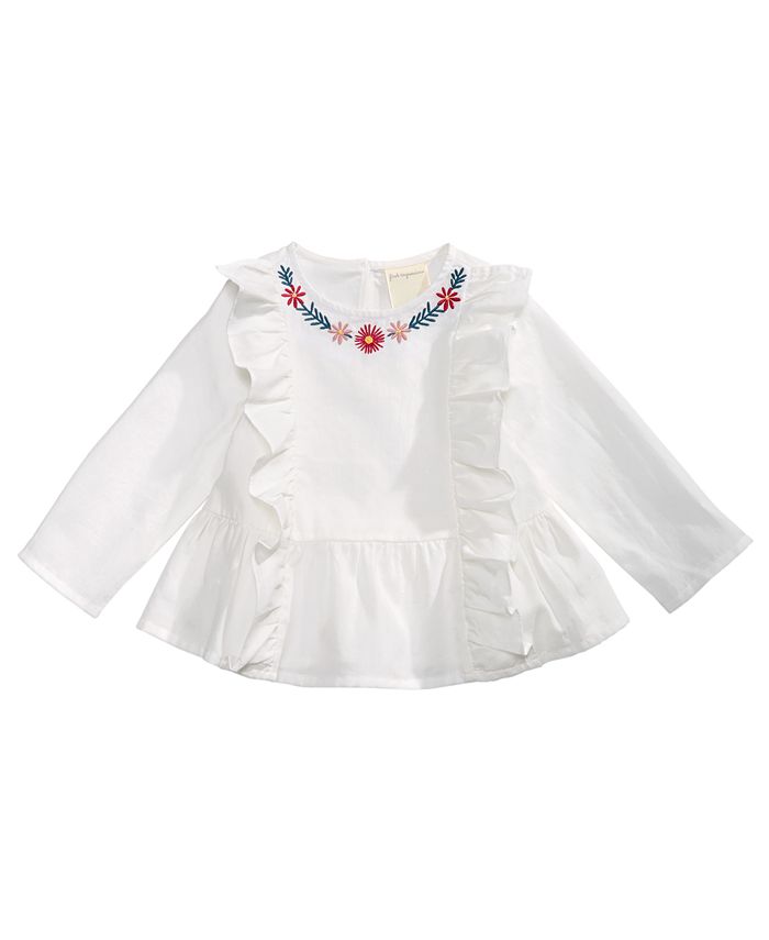 First Impressions Baby Girls Cotton Embroidered RuffleTrim Top