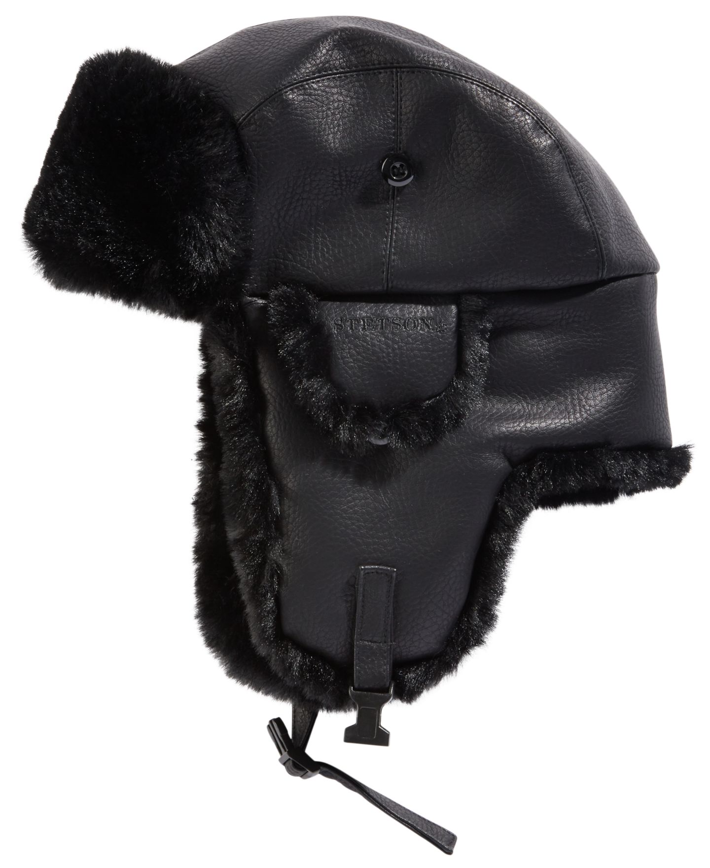 Мужской головной убор Scala Faux-Leather Trapper Hat, цвет: Чёрный — фото 1