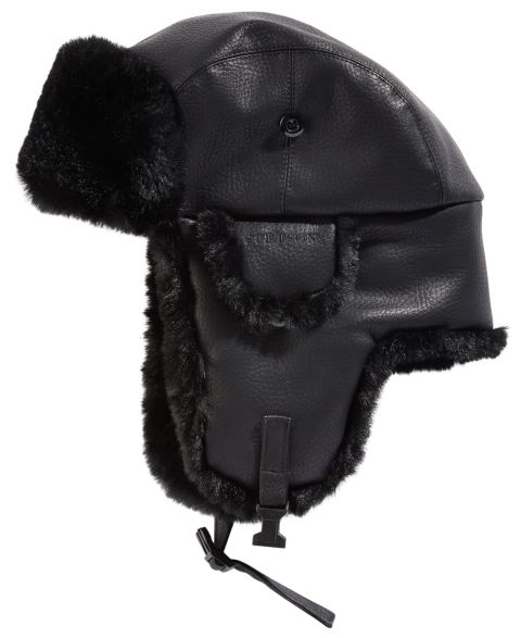 Мужской головной убор Scala Faux-Leather Trapper Hat, цвет: Чёрный