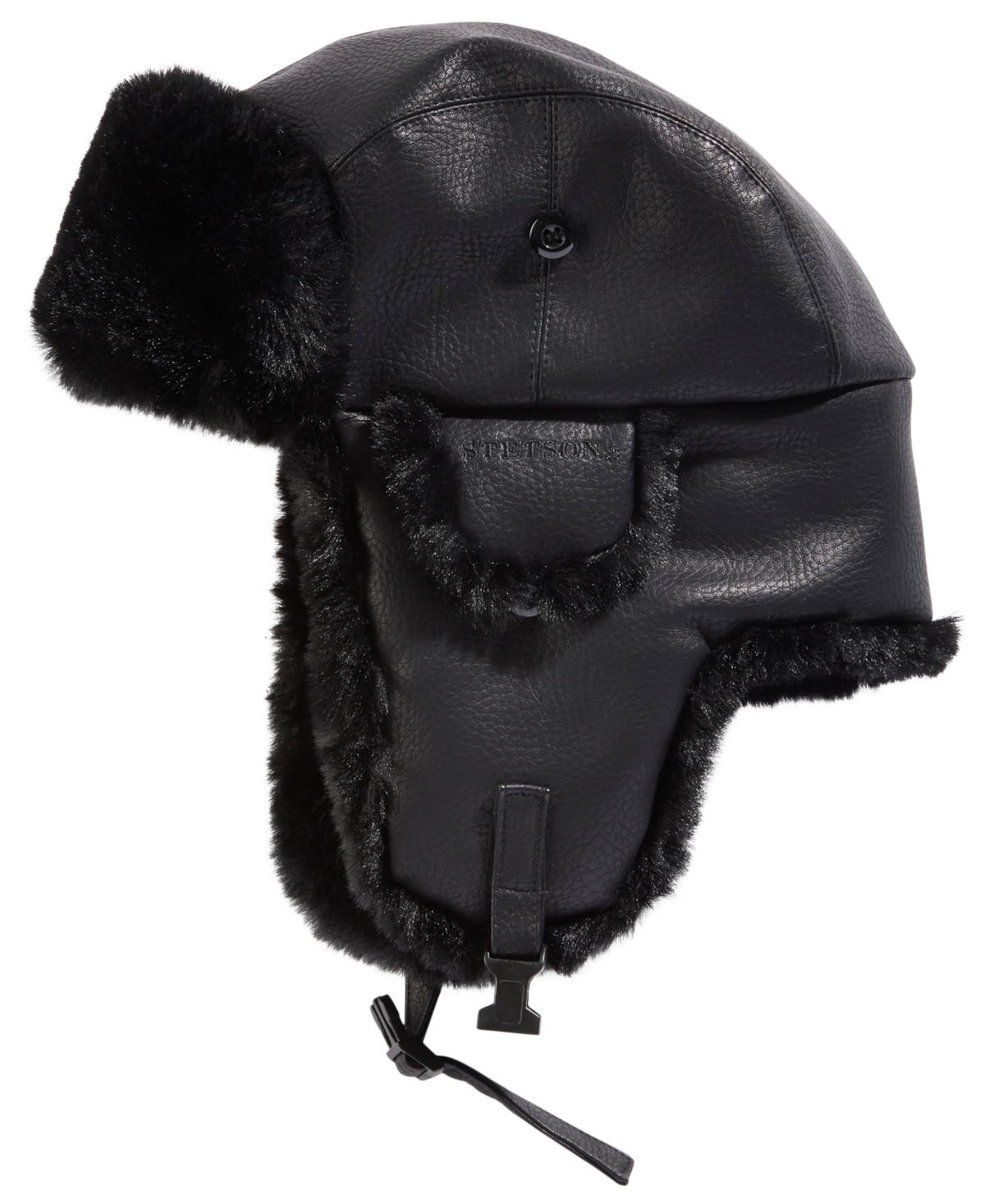 Men's Faux-Leather Trapper Hat - Black