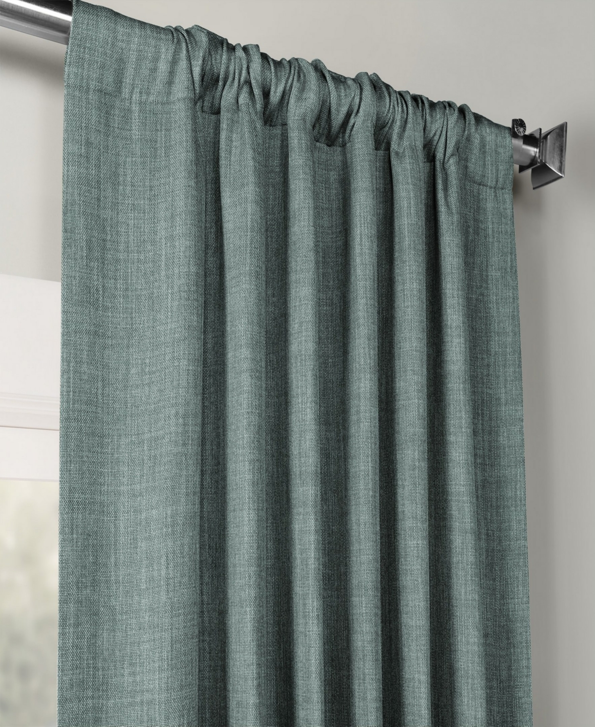 Half Price Drapes Nomad Tan Textured Faux Linen Room Darkening Curtain In Teal