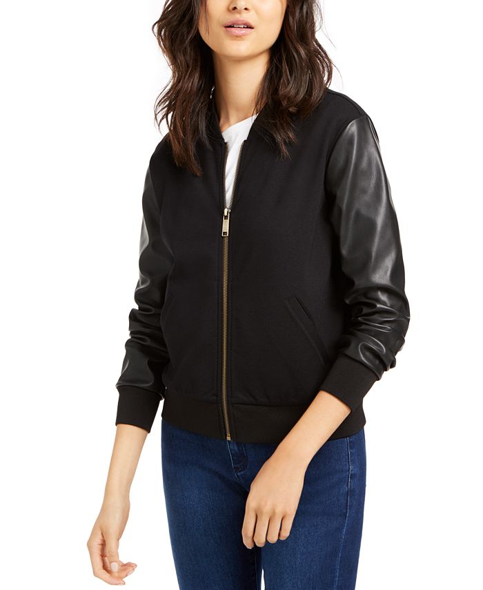 Michael Kors FauxLeatherSleeve Bomber Jacket Macy's