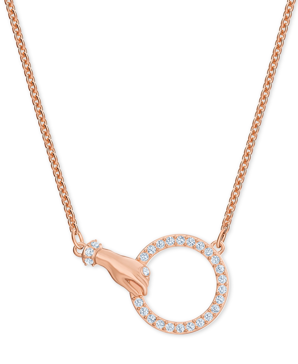 Rose Gold-Tone Crystal Hand & Ring Choker Necklace, 11-7/8" + 3" extender - White