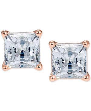 image of Swarovski Rose Gold-Tone Cubic Zirconia Square Stud Earrings