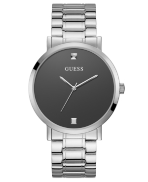 Guess Men's Diamond-accent Stainless Steel Bracelet Watch 44mm In Silver