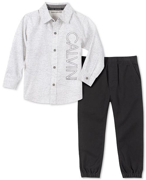 Calvin Klein Toddler Boys 2 Pc Textured Stripe Logo Shirt Twill