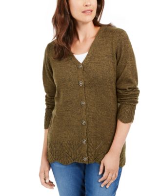 Karen Scott - Scalloped-Hem Button Cardigan