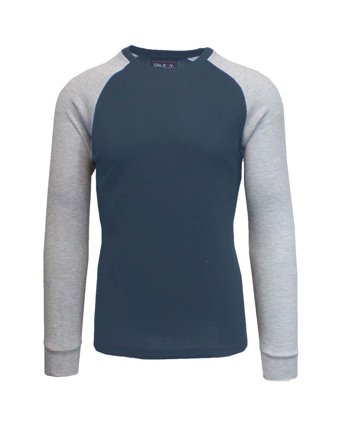 Men's Long Sleeve Thermal Shirt with Contrast Raglan Trim on Sleeves - Navy-heath