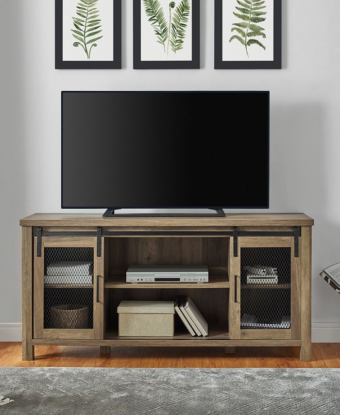 Walker Edison Industrial TV Stand with Sliding Mesh Door Macy's