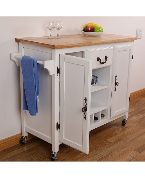 Basicwise Large Wooden Kitchen Island Trolley With Heavy Duty