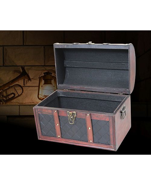 Vintiquewise Wooden Leather Round Top Treasure Chest Decorative