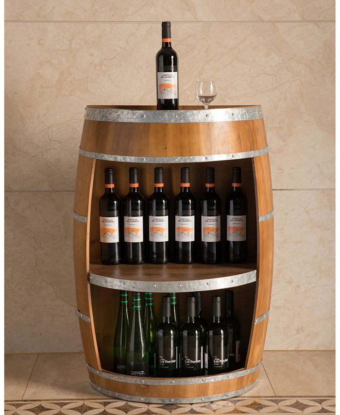 Vintiquewise Rustic Wooden Wine Barrel Bar Storage Rack, Industrial