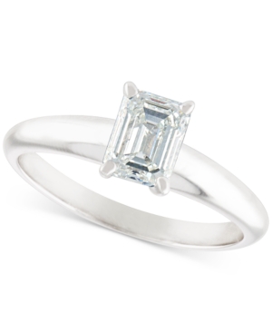 image of Certified Diamond Emerald-Cut Solitaire Engagement Ring (1 ct. t.w.) in 14k White Gold
