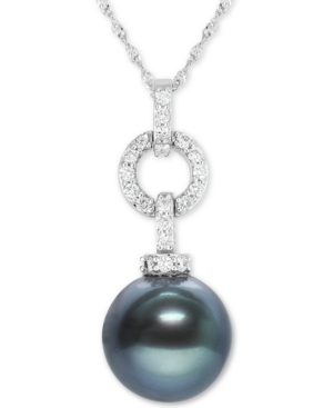 image of Black Tahitian Pearl (10mm) & Diamond (1/4 ct. t.w.) 18