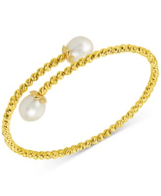 Macy's - Cultured Freshwater Pearl (8-1/2mm) Beaded Bypass Bangle Bracelet in 14k Gold-Plated Sterling Silver